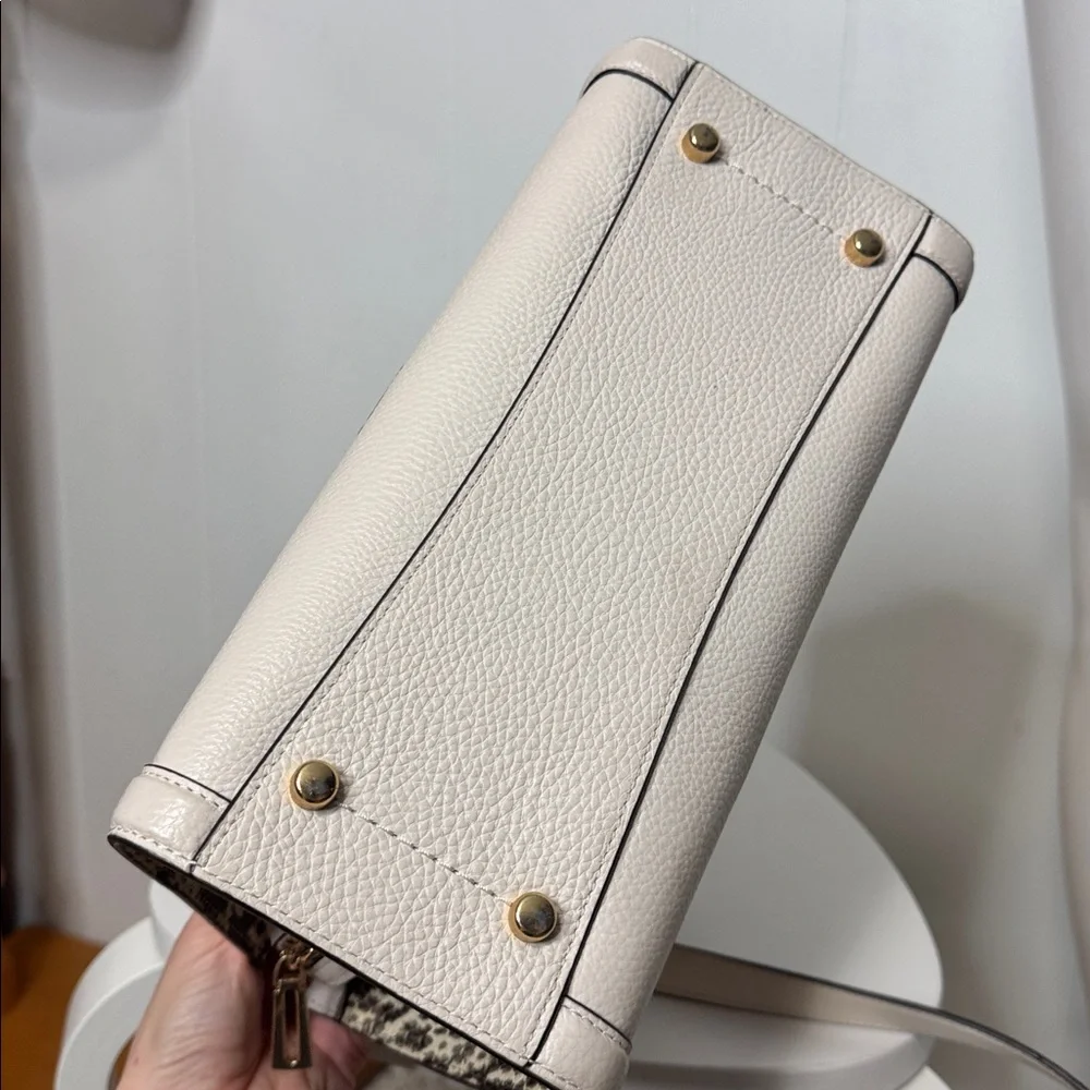 Coach satchel chalk white snake print accent tote purse NWOT